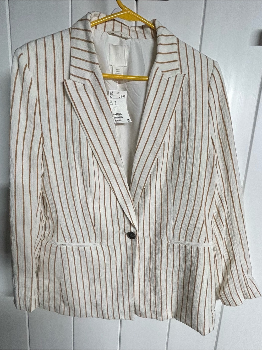 H&M Cream Blazer with Brown Pinstripes